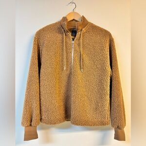 Maison Cinqcent Teddy Brown Sherpa Fleece Quarter Zip Pullover Sweater Small